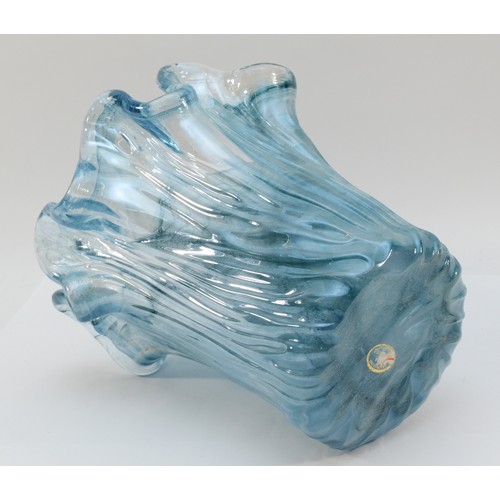 15 - A Lavorazione Arte Murano vase, mottled blue in colour with a ruffled rim, H-23cm.