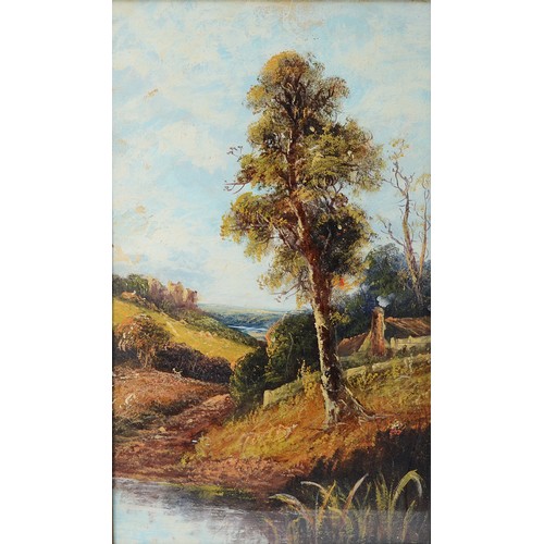 23 - After Irene Cafieri; Two forests views with rivers, in ornate wooden frames, oil on canvas, 68cm x 4... 