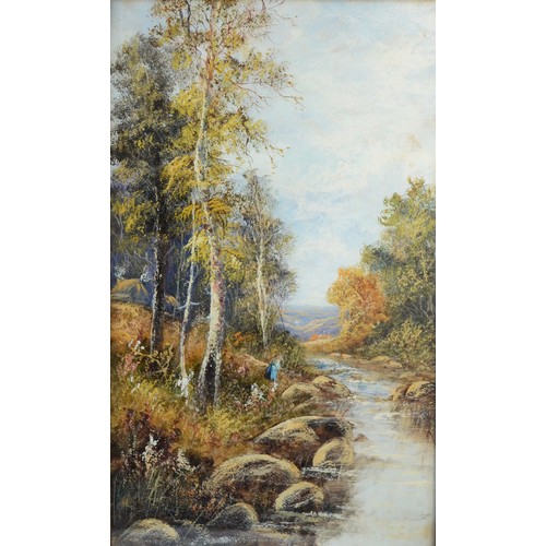 23 - After Irene Cafieri; Two forests views with rivers, in ornate wooden frames, oil on canvas, 68cm x 4... 