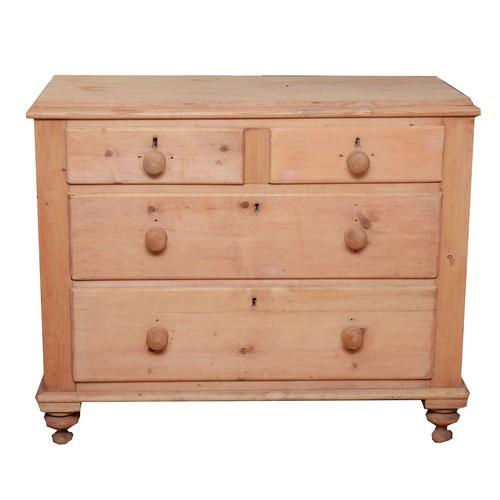 25 - A Victorian pine chest of drawers, composed of two short over two long drawers, H-91cm x 49 x 110.