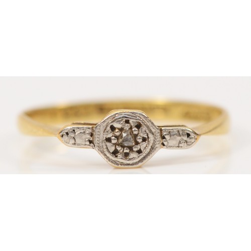 34 - An 18ct gold and platinum rose cut diamond ring, N 1/2, 1.5g