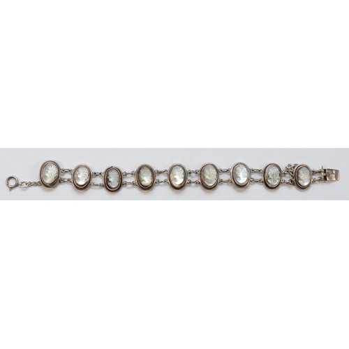 46 - A silver cased mother of pearl cameo bracelet, 18cm, 22.1g