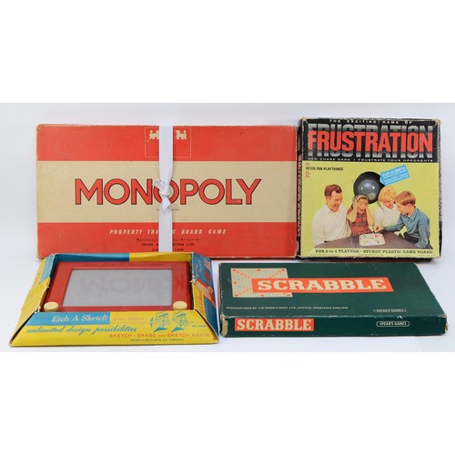 51 - Four vintage board games, to include, a Peter Austin Etch-A-Sketch, in original French-Canadian pack... 