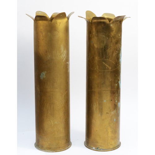 53 - Trench Art, WWI, two shell cases, incised with Bove, 1914-1918 and Albert, 1914-18, the Battle of Al... 