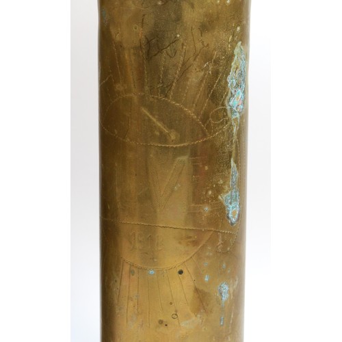 53 - Trench Art, WWI, two shell cases, incised with Bove, 1914-1918 and Albert, 1914-18, the Battle of Al... 