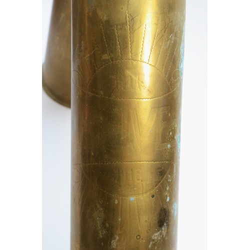 53 - Trench Art, WWI, two shell cases, incised with Bove, 1914-1918 and Albert, 1914-18, the Battle of Al... 