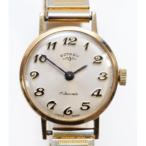 58 - A 9ct gold Rotary manual wind ladies wristwatch, London 1973, 17 jewel movement, to a metal expandin... 