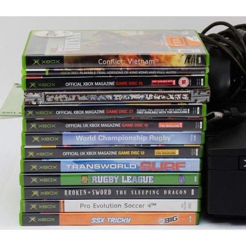 71 - An XBOX console, with two controllers and thirteen games, to include, Sonic Heroes, Rugby League and... 