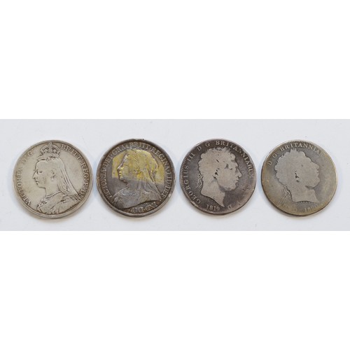 81 - George III crown, 1819 and 1820, Victoria Crown 1890 and 1893 (4)