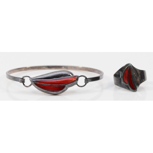 Malcolm Gray, a 925 silver and enamel bangle, 63 x 54mm, together with ...