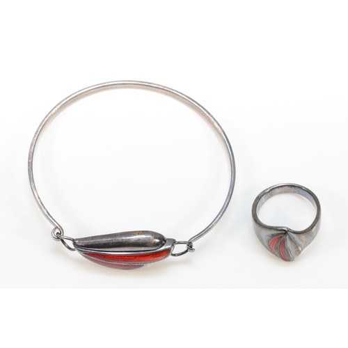 Malcolm Gray, a 925 silver and enamel bangle, 63 x 54mm, together with ...