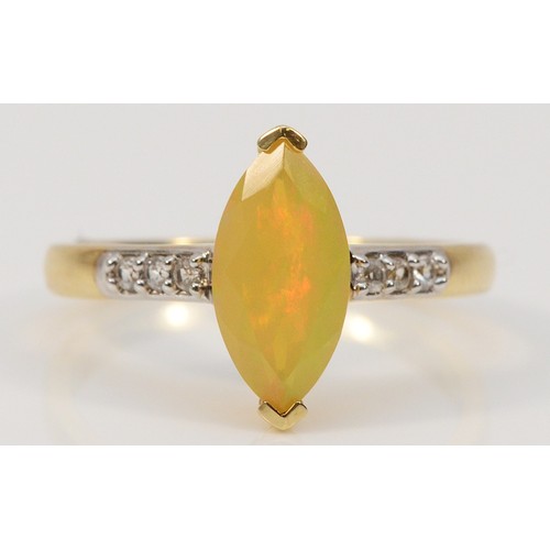 185 - A 10k gold Gemporia opal and white gemstone ring, N, 2.2g