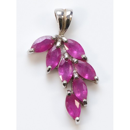 186 - A 9ct white gold ruby pendant, 20mm total drop, 1.8g