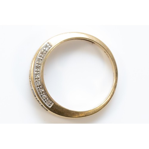 222 - A 9ct gold sapphire and diamond half eternity ring, with diamond set outer band, L 1/2, 2.6g