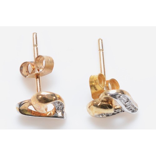 700 - A pair of 9ct gold diamond heart shaped earrings with scroll backs, 0.6g