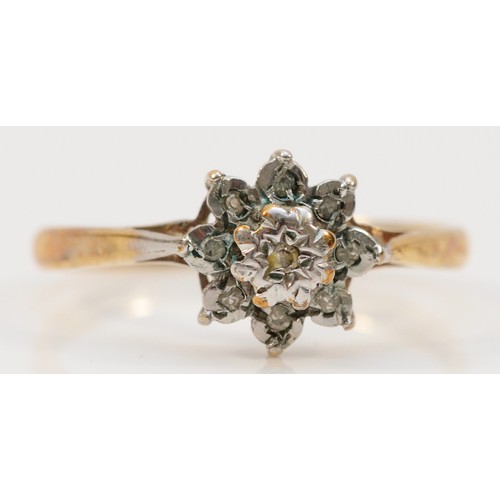 732 - A 9ct gold diamond floral dress ring, Birmingham 1993, M 1/2, 1.4g