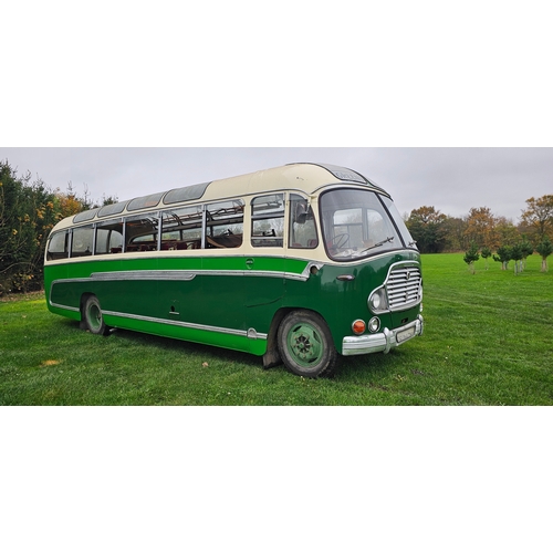 1960 Bedford SB3 Duple Super Vega, petrol. Registration number 551 HHW. Chassis number SB3 73484. 
Sold with the V5C, keys, original certificate of fitness present, various spares.
The SB was a front-engined bus chassis manufactured from 1950 until 1986, as a replacement for the Bedford OB.
It was the first Bedford vehicle to have a "forward control" design, with the driver's seat located at the right of the engine and the front axle underneath. It used a four-speed synchromesh gearbox, with five-speed gearboxes offered later. Initially only available with a Bedford petrol engine, from 1953 a Perkins R6 was an option, with a Bedford diesel and the Leyland O.350 options from 1957, and the Leyland O.370 from 1963. Bodywork was provided by a wide range of builders, including Duple, Marshall, Plaxton, Harrington and Willowbrook. 
In 1928 Duple decided to concentrate on coachbuilding and used many different chassis over the years, they used the Bedford SB to produce the Vega/Super Vega/Alpine between 1950–62. The Super Vega was longer version and the Alpine had a clear perspex roof.
HHW was supplied by the Arlington Motor Co. of Vauxhall Bridge on the 27th April 1960 to G. Feltham & Sons of Bristol, it moved to Silver Queen Coaches of Worthing in 1961 and Greens Coaches of Thorney in 1971 until 1988, followed by Gretton Coaches of  Peterborough. Our vendor has partially restored one half of the exterior, all the parts are present to complete the work. It is up and running and has been driven recently.