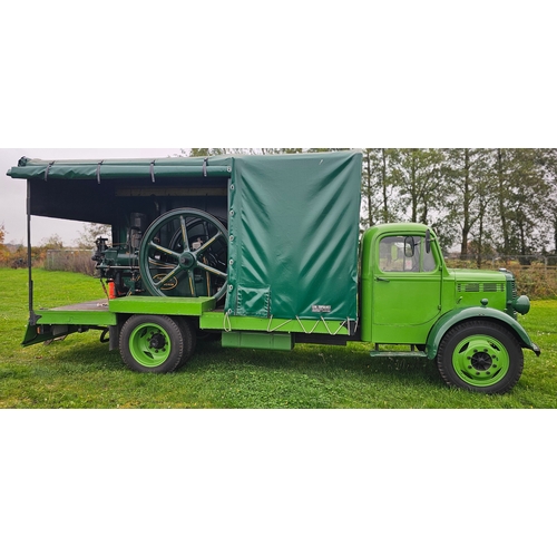  1958 Bedford O type flatbed truck, petrol with Tangye hot tube Stationary Engine. Registration numbe... 