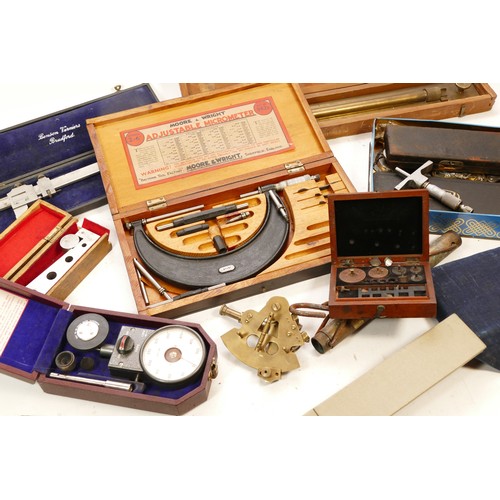 A box of measuring and marking tools