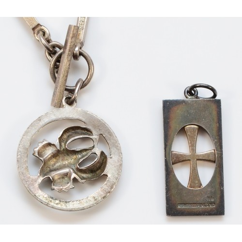 35 - Nina Breddal, a Finnish silver cross pendant, 23mm and a N.E. From Danish silver bracelet with charm... 