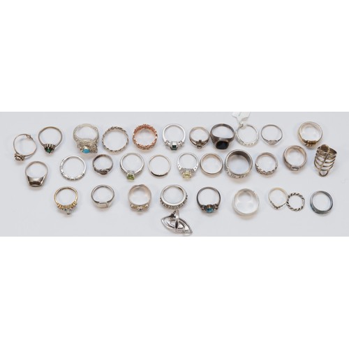 36 - 32 various silver and gemset rings, 128gm