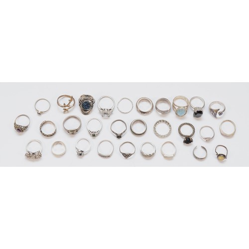 37 - 29 various silver and gemset rings, 106gm