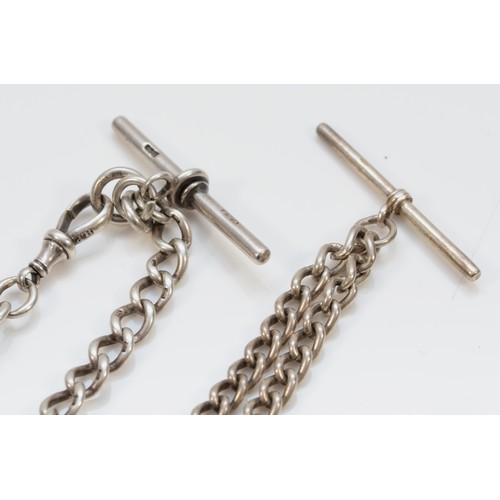 46 - An Edwardian silver watch chain, marks worn and another silver watch chain, 59gm