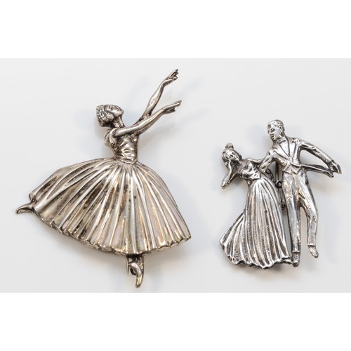 65 - Frederick Massingham for D H Philips, a silver ballerina brooch, Birmingham 1947, 7cm, and another s... 