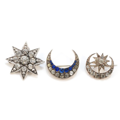 70 - A Victorian silver and paste star brooch, Birmingham 1890, 35mm and two other Victorian unmarked sil... 