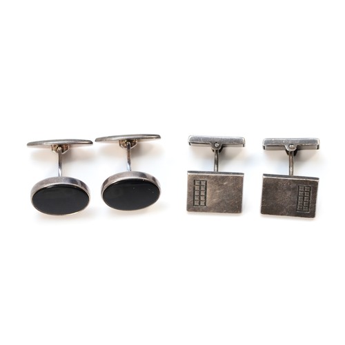 89 - N.E. From, a Danish pair of silver and onyx cufflinks and a Finnish pair of silver cufflinks, 18gm