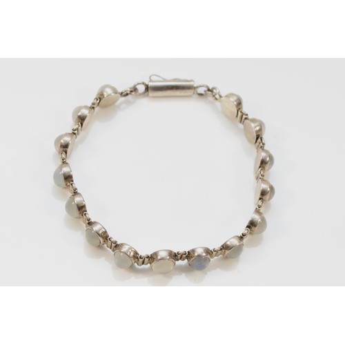 90 - A 925 silver and moonstone panel link bracelet, 18cm, 15gm