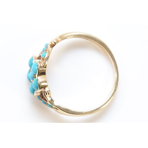 110 - A 9ct rose gold Victorian style turquoise cluster ring, N, 2.3gm