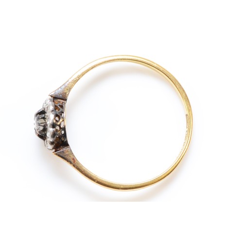 114 - An 18ct gold and old cut diamond cluster ring, P, 2gm