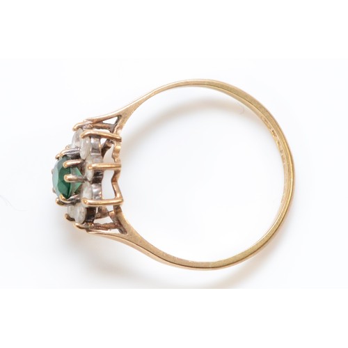 116 - A 9ct gold green and white stone cluster ring, P, 1.7gm