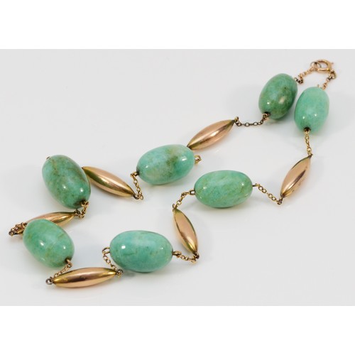 119 - A 9ct gold jadeite bead necklace, 20mm jadeite bead, length 46cm, 32.2g