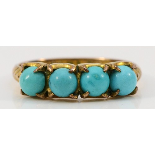 122 - A 14k gold turquoise four stone ring, M, 2g