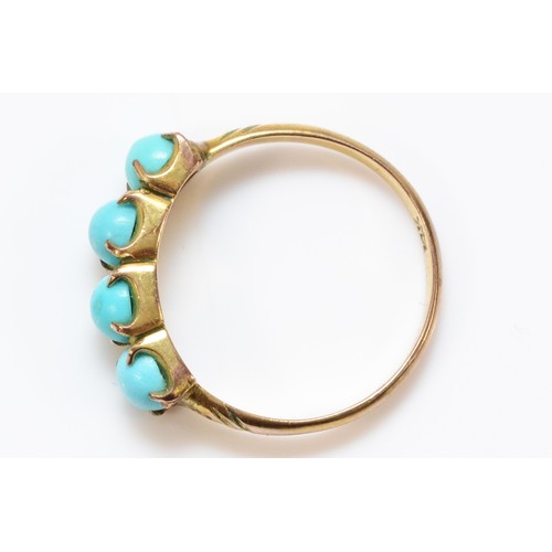 122 - A 14k gold turquoise four stone ring, M, 2g