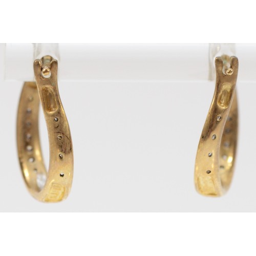 145 - A pair of 9ct gold diamond hoop earrings, 15mm drop, 2.2g