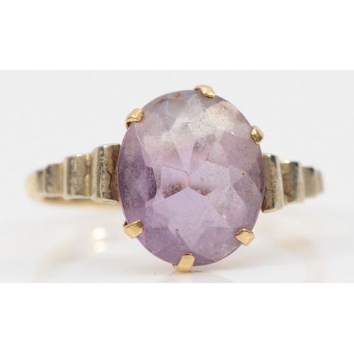 147 - A 9ct gold amethyst cocktail ring, Birmingham 1973, 12mm x 10mm amethyst, Q, 2.5g