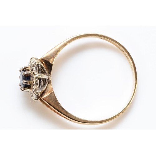 156 - A 9ct gold sapphire and diamond cluster ring, R 1/2, 2.8g