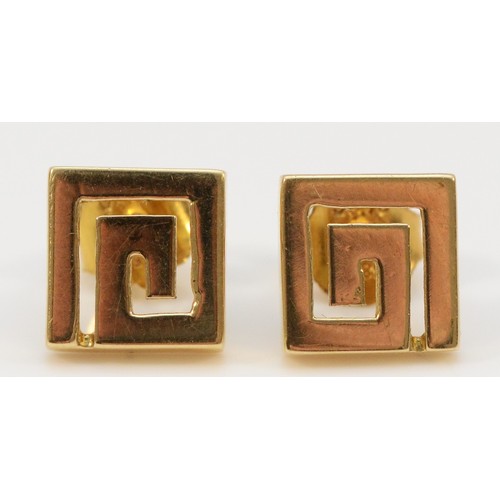 159 - A pair of 14k gold Greek Key earrings with scroll backs, 2.1g 
7 x 7mm