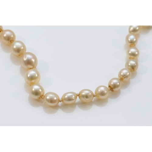 166 - A platinum 850 and diamond clasped pearl necklace, please note necklace string is broken, 19.2g