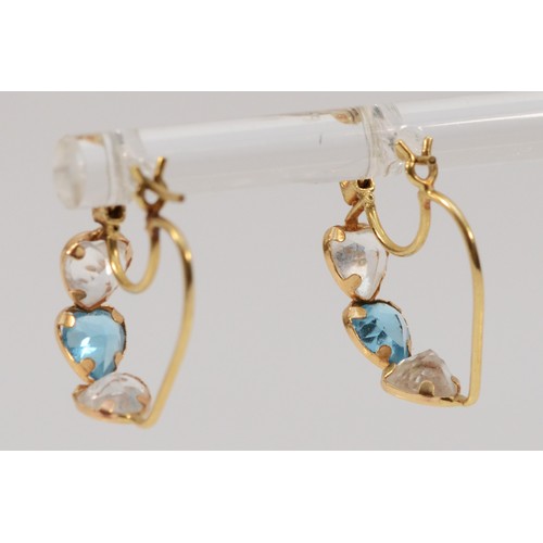 194 - A pair of 10ct gold white and blue gemstone hook earrings, 15mm drop, 1.3g