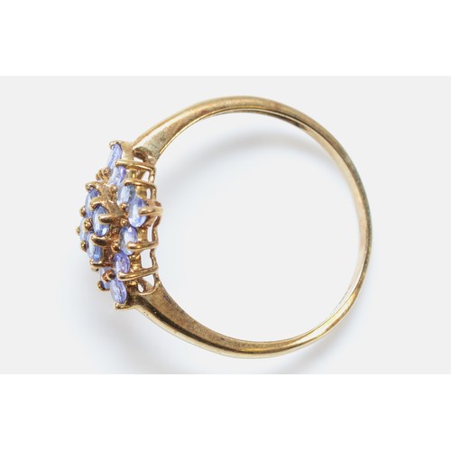 201 - A 9ct gold tanzanite cluster dress ring, V, 2.4g