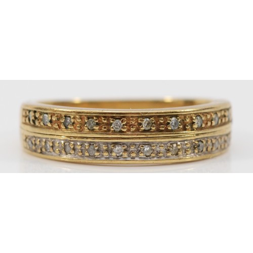 205 - A 9ct gold diamond articulated two row half eternity ring, with a hidden message, O, 4.1g