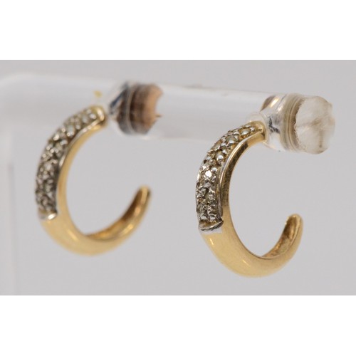 207 - A pair of 9ct gold half hoop earrings with scroll backs, 1.6g