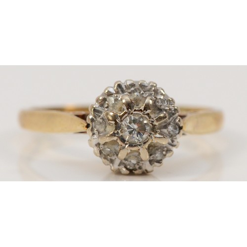 249 - A 9ct gold diamond cluster ring, M 1/2, 2.5g