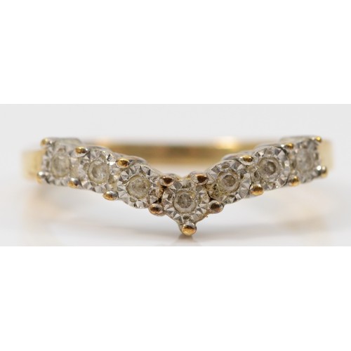 269 - A 9ct gold illusion set diamond wishbone half eternity ring, stated 0.10ct diamond weight, O 1/2, 2.... 