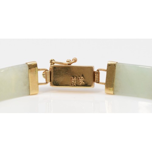 344 - A 9ct gold jade bracelet, 18.5cm, 8.2g