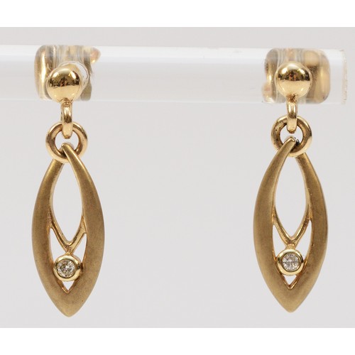 350 - A pair of 9ct gold diamond drop earrings, 23mm drop, 1.9g